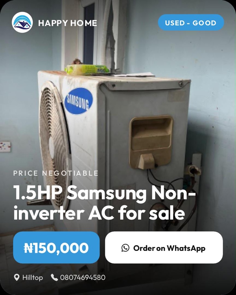Promo flyer for a table blender with price and an Order on WhatsApp button